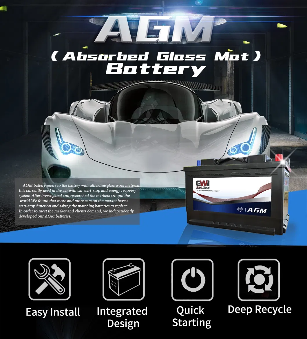 Fast Delivery Car Battery 2years Long Warranty Powerful 12V 105ah Car Start-Stop AGM Battery